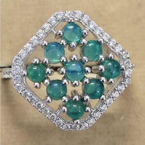 Sterling Silver 925 Opal & White Topaz Cluster Ring | Rhodium Plated | Size 8 💍